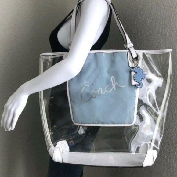 Coach Handbags - Coach Bag Summer XL Beach Tote White Patent Leather Crab Seahorse Clear F16594
